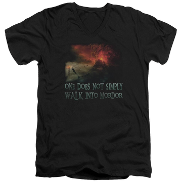 Black men's v-neck t-shirt with Lord of the Rings Walk In Mordor graphic