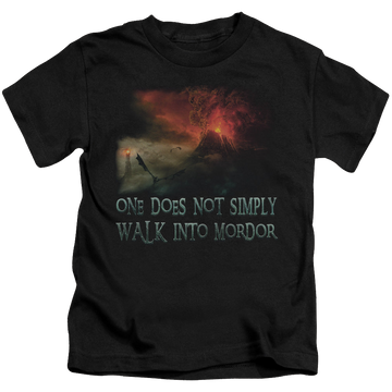 Black kid's t-shirt for ages 4 to 7 with Lord of the Rings Walk In Mordor graphic
