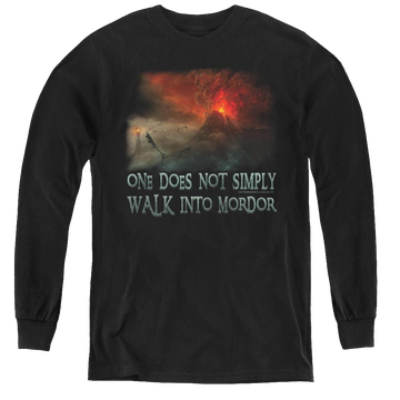 Black youth long sleeve t-shirt with Lord of the Rings Walk In Mordor graphic