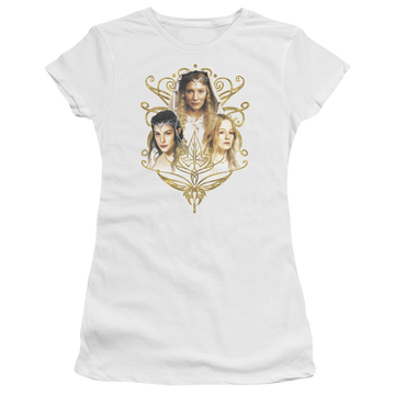 White juniors t-shirt with Lord of the Rings Women Of Middle Earth graphic
