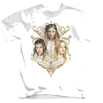 White kid's t-shirt for ages 4 to 7 with Lord of the Rings Women Of Middle Earth graphic