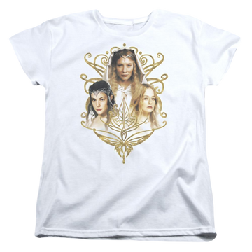White women's t-shirt with Lord of the Rings Women Of Middle Earth graphic