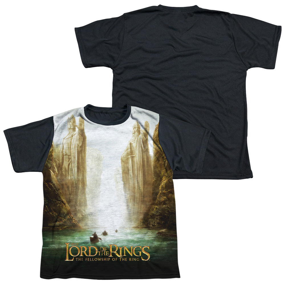 Lord of the Rings Trilogy, The Fellowship Poster - Youth Black Back T-Shirt Youth Black Back T-Shirt (Ages 8-12) Lord Of The Rings