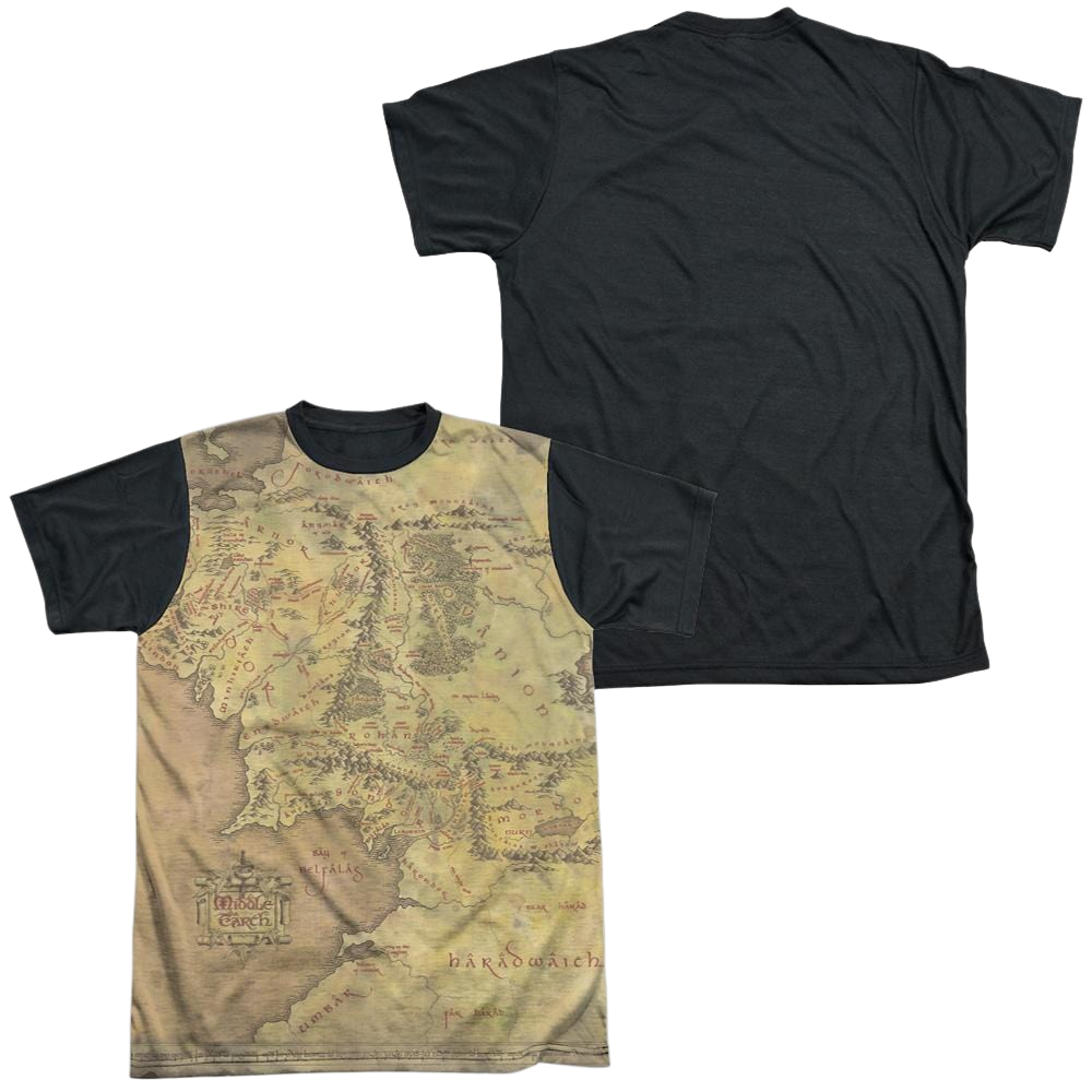 Lord of the Rings Middle Earth Map Men's Black Back T-Shirt Men's Black Back T-Shirt Lord Of The Rings