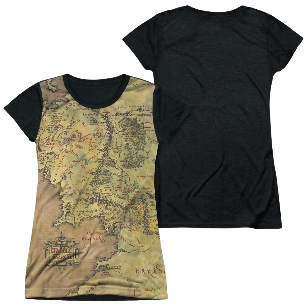Lord of the Rings Middle Earth Map Juniors Black Back T-Shirt Juniors Black Back T-Shirt Lord Of The Rings