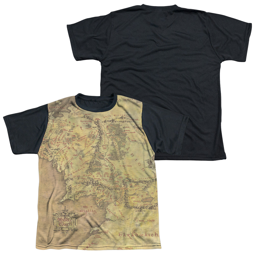 Lord of the Rings Trilogy, The Middle Earth Map - Youth Black Back T-Shirt Youth Black Back T-Shirt (Ages 8-12) Lord Of The Rings