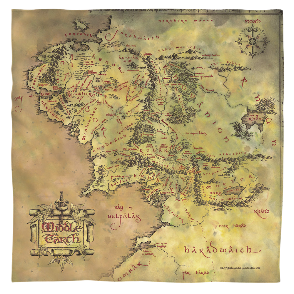 Lord of the Rings Trilogy, The Middle Earth Map - Bandana Bandanas Lord Of The Rings