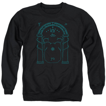 Black men's crewneck sweatshirt with Lord of the Rings Doors Of Durin graphic