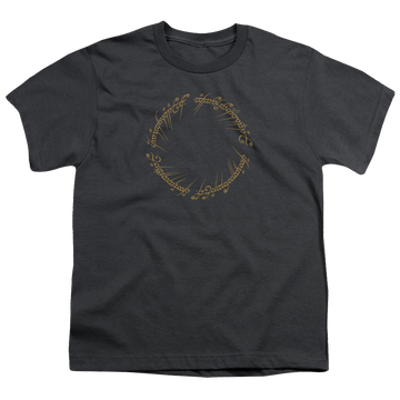 Charcoal youth t-shirt for ages 8 to 12 with Lord of the Rings One Ring graphic