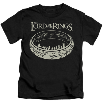 Black kid's t-shirt for ages 4 to 7 with Lord of the Rings The Journey graphic