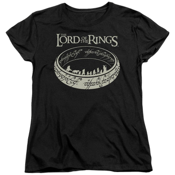 Black women's t-shirt with Lord of the Rings The Journey graphic