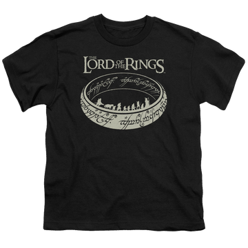 Black youth t-shirt for ages 8 to 12 with Lord of the Rings The Journey graphic