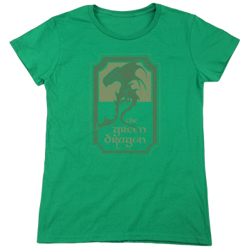 Black women's t-shirt with Lord of the Rings Green Dragon Tavern graphic