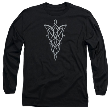 Black men's long sleeve t-shirt with Lord of the Rings Arwen Necklace graphic