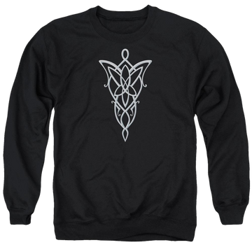 Black men's crewneck sweatshirt with Lord of the Rings Arwen Necklace graphic