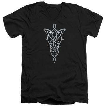 Black men's v-neck t-shirt with Lord of the Rings Arwen Necklace graphic