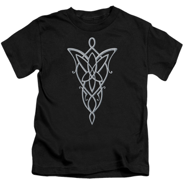 Black kid's t-shirt for ages 4 to 7 with Lord of the Rings Arwen Necklace graphic