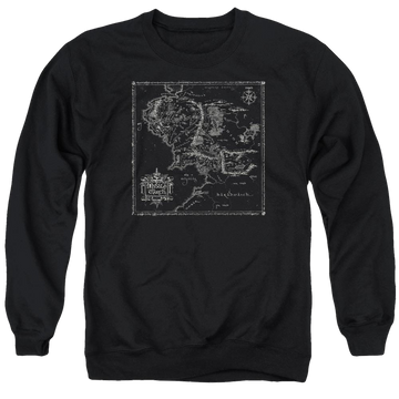 Black men's crewneck sweatshirt with Lord of the Rings Map Of Me graphic