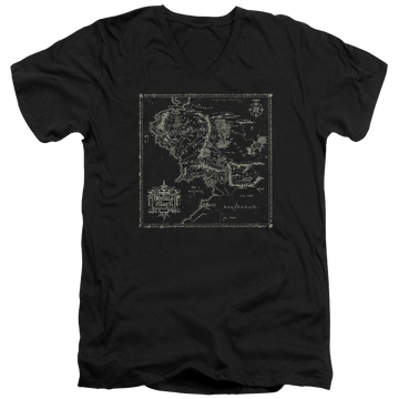 Black men's v-neck t-shirt with Lord of the Rings Map Of Me graphic