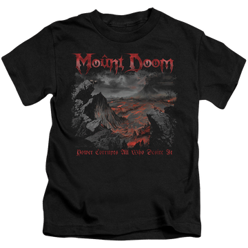 Black kid's t-shirt for ages 4 to 7 with Lord of the Rings Power Corrupts graphic