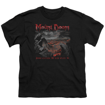 Black youth t-shirt for ages 8 to 12 with Lord of the Rings Power Corrupts graphic