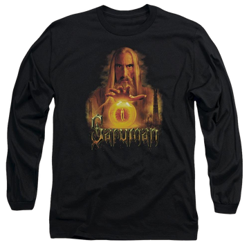 Black men's long sleeve t-shirt with Lord of the Rings Saruman graphic