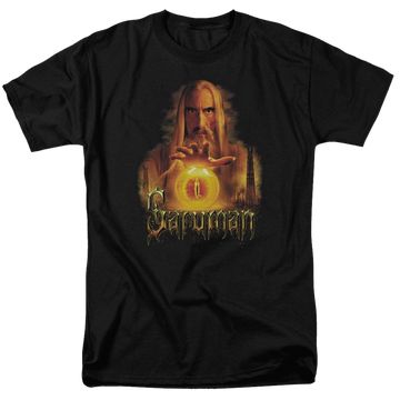 Black men's regular fit t-shirt with Lord of the Rings Saruman graphic