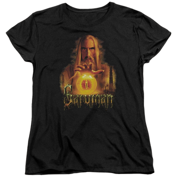 Black women's t-shirt with Lord of the Rings Saruman graphic