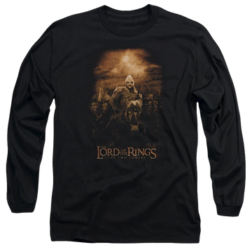 Black men's long sleeve t-shirt with Lord of the Rings Riders Of Rohan graphic