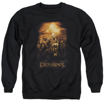 Black men's crewneck sweatshirt with Lord of the Rings Riders Of Rohan graphic