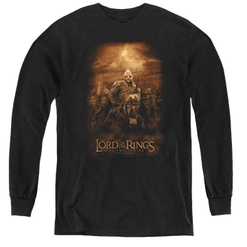 Black youth long sleeve t-shirt with Lord of the Rings Riders Of Rohan graphic