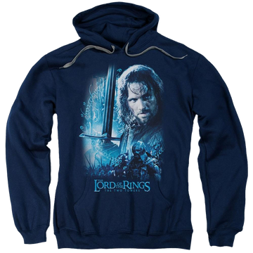 Navy pullover hoodie with Lord of the Rings King In The Making graphic
