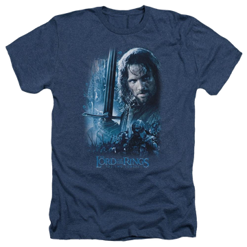 Navy men's heather t-shirt with Lord of the Rings King In The Making graphic