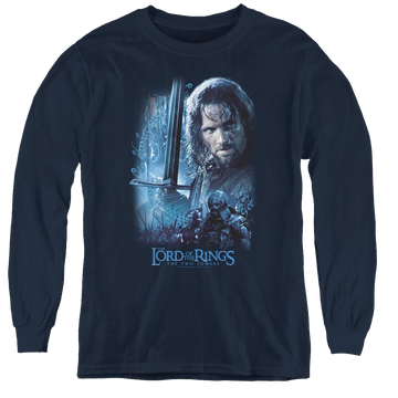 Navy youth long sleeve t-shirt with Lord of the Rings King In The Making graphic