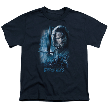 Navy youth t-shirt for ages 8 to 12 with Lord of the Rings King In The Making graphic