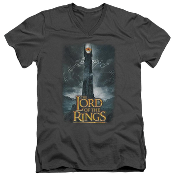 Charcoal men's v-neck t-shirt with Lord of the Rings Always Watching graphic