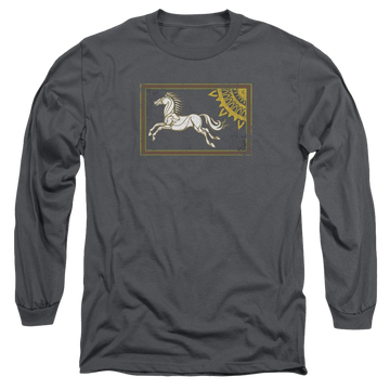 Charcoal men's long sleeve t-shirt with Lord of the Rings Rohan Banner graphic