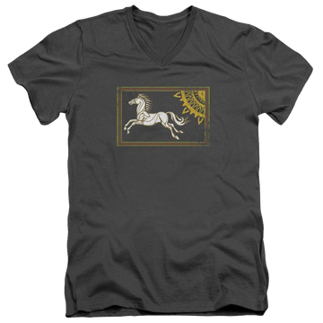 Charcoal men's v-neck t-shirt with Lord of the Rings Rohan Banner graphic