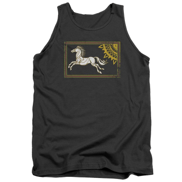 Charcoal men's tank with Lord of the Rings Rohan Banner graphic