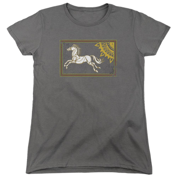 Charcoal women's t-shirt with Lord of the Rings Rohan Banner graphic