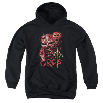 Black youth hoodie for ages 8 to 12 with Lord of the Rings Orcs graphic