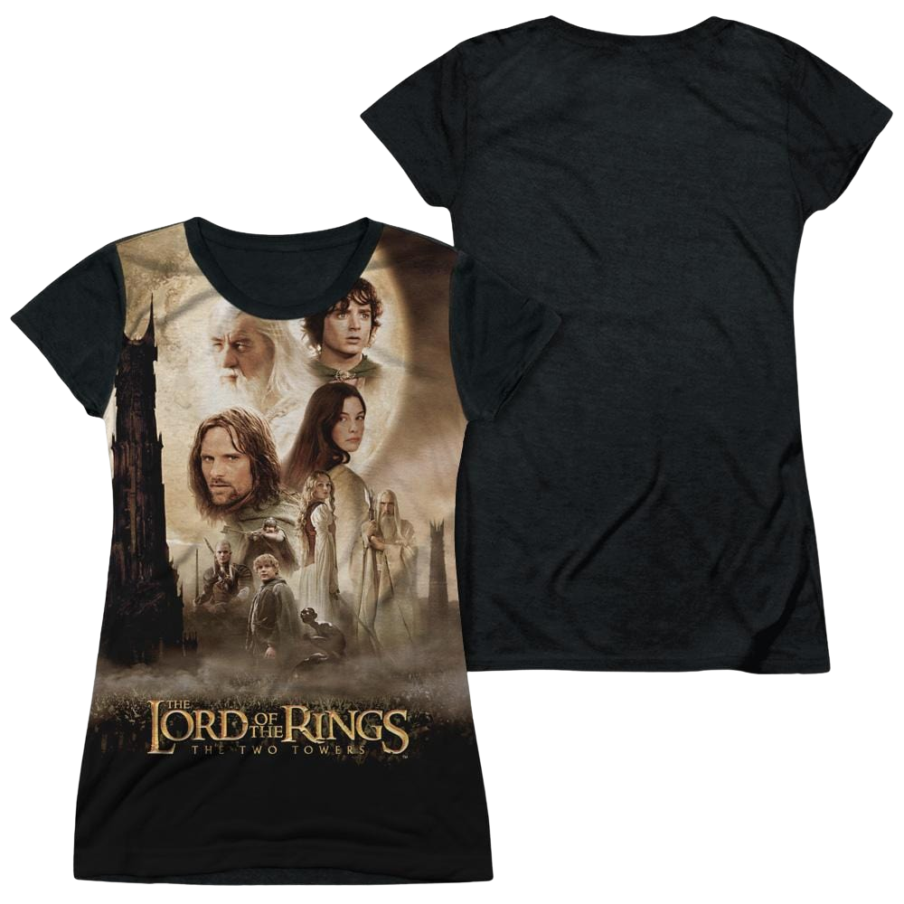 Lord of the Rings Towers Poster Juniors Black Back T-Shirt Juniors Black Back T-Shirt Lord Of The Rings
