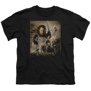 Black youth t-shirt for ages 8 to 12 with Lord of the Rings Rotk Poster graphic
