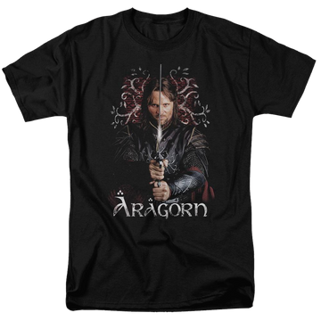 Black men's regular fit t-shirt with Lord of the Rings Aragorn graphic