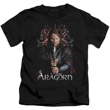 Black kid's t-shirt for ages 4 to 7 with Lord of the Rings Aragorn graphic