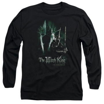 Black men's long sleeve t-shirt with Lord of the Rings Witch King graphic