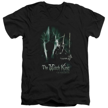 Black men's v-neck t-shirt with Lord of the Rings Witch King graphic