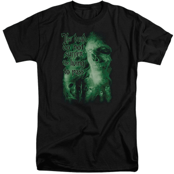 Black men's tall fit t-shirt with Lord of the Rings King Of The Dead graphic
