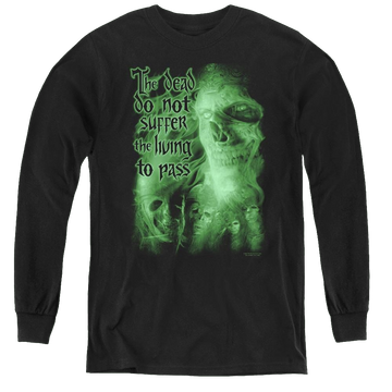 Black youth long sleeve t-shirt with Lord of the Rings King Of The Dead graphic