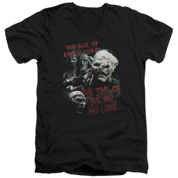 Black men's v-neck t-shirt with Lord of the Rings Time Of The Orc graphic